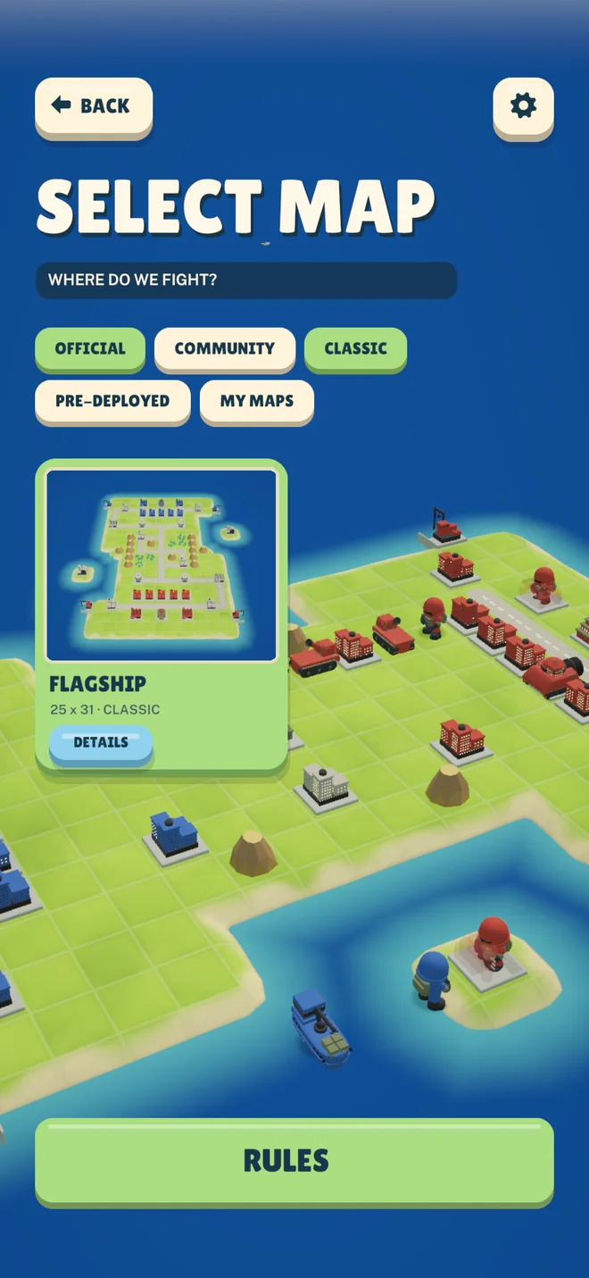 Select Map: official, community, classic, pre-deployed and my maps
