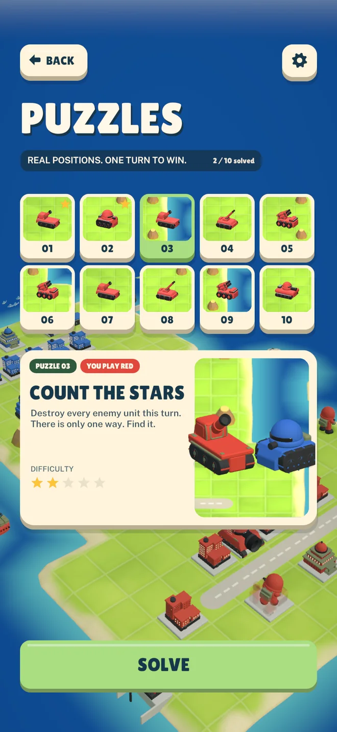The puzzles screen: a grid of numbered puzzles and Count the Stars