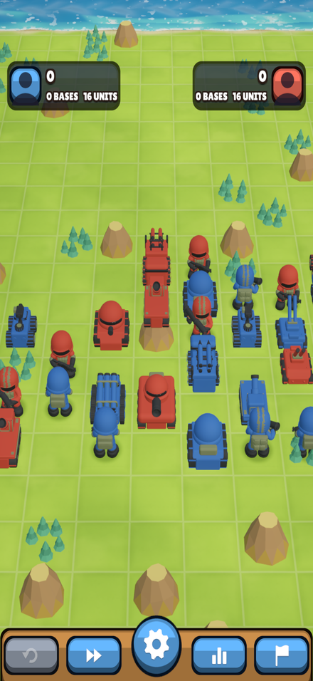 Two armies meeting in the middle of the board