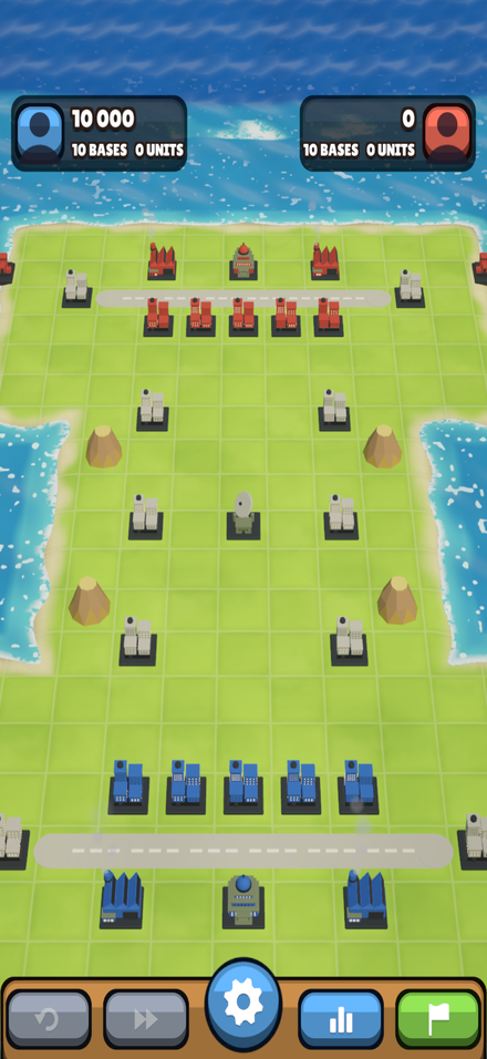 An island map with factories, cities and headquarters